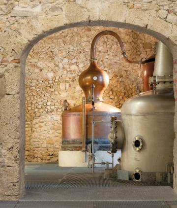 Les Alambics sous l'arche de la Distillerie du Vercors