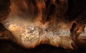 92 animaux en mouvement sont représentés dans le panneau des lions, salle du fond © Patrick Aventurier - Grotte Chauvet 2 Ardèche