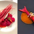 2 dishes at Le Clair de la Plume restaurant, in Grignan, France