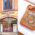 Front of the Daniel & Denise restaurant, and a slice of of pâté-en-croute.