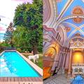 Swimming pool and the reception of the Fourviere hotel, housed in a former chapel